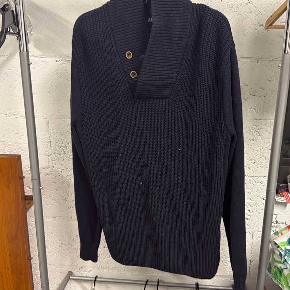 Men’s Blue Knit Sweater - Long Sleeve Navy Blue - Like New - Size Large
